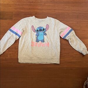 Disney Gray Sweatshirt with Blue and Pink Stitch Design